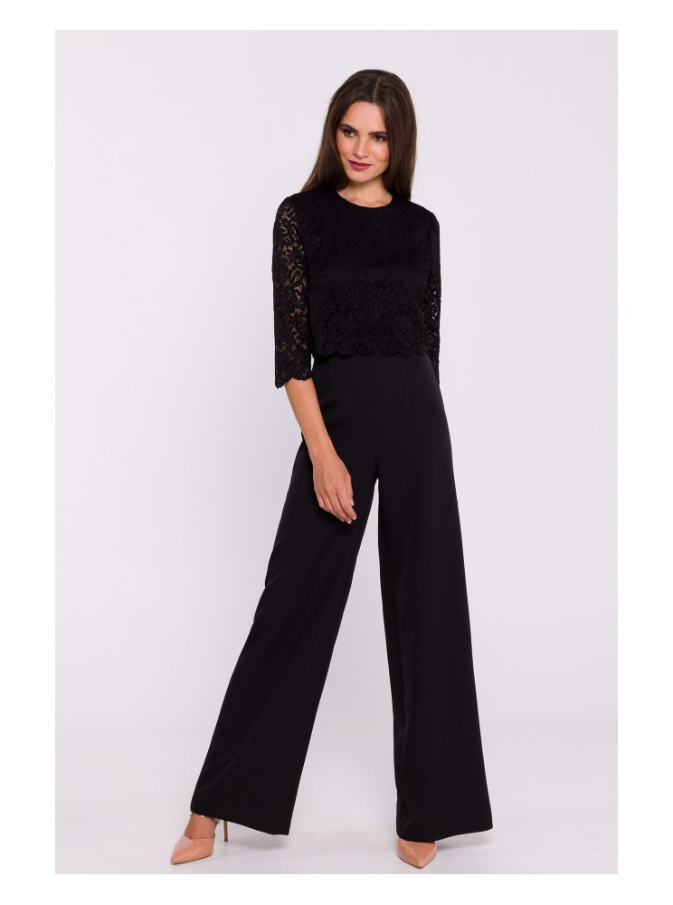 S381 Kombinezonas su nėrinių detalėmis - juoda