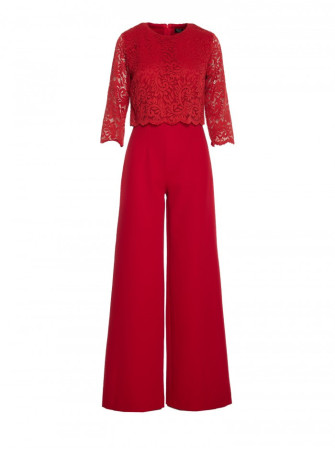 S381 Raštuoti nėriniais puoštas kombinezonas - raudona