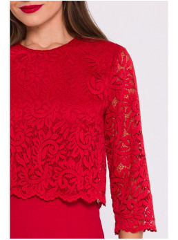 S381 Raštuoti nėriniais puoštas kombinezonas - raudona