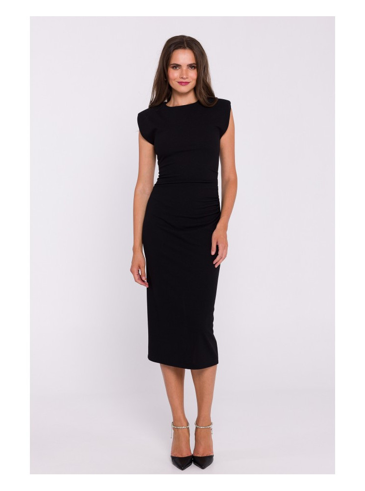 S382 Midi ilgio suknelė be rankovių - juoda