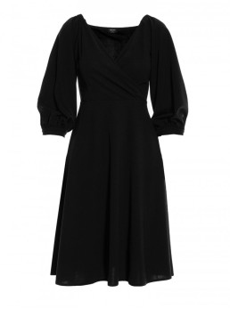 S383 Plazdančio silueto suknelė pūstomis rankovėmis - juoda