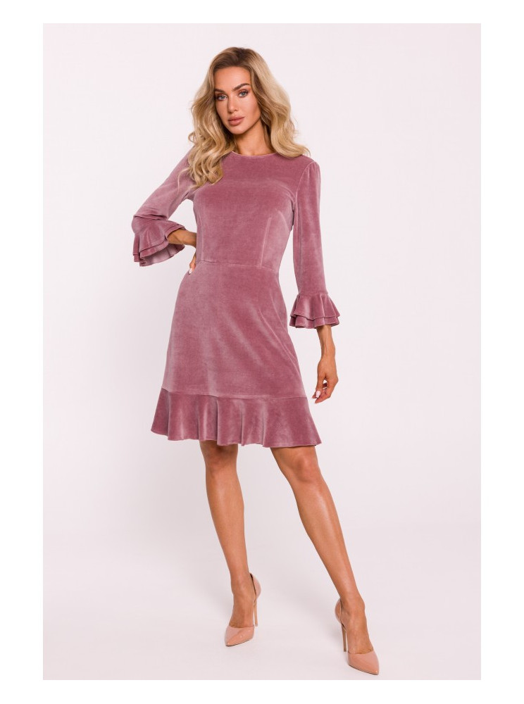 M825 Velvetinis suknelė su raukiniais - crepe pink