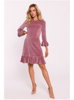 M825 Velvetinis suknelė su raukiniais - crepe pink