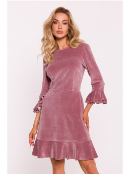 M825 Velvetinis suknelė su raukiniais - crepe pink