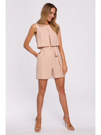 M574 Double Layered Sleeveless Romper - beige