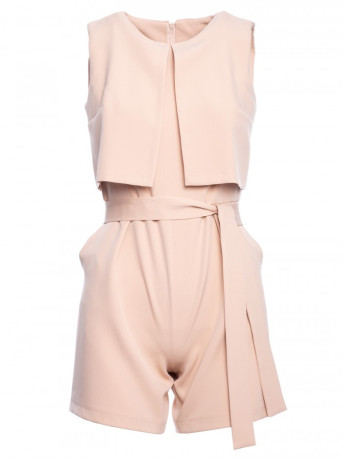 M574 Double Layered Sleeveless Romper - beige
