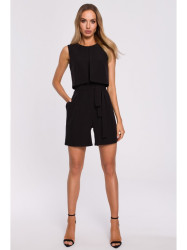 M574 Double Layered Sleeveless Romper - black