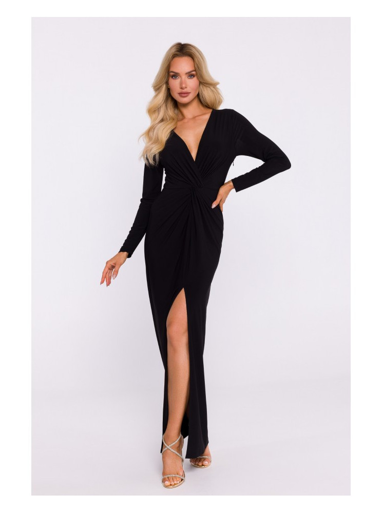 M840 Maksi suknelė su mazgu - juoda