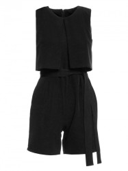 M574 Double Layered Sleeveless Romper - black