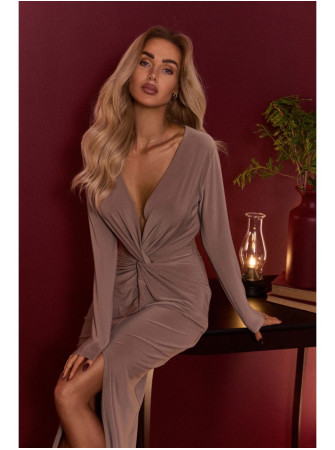 M840 Maksi suknelė su mazgu - smėlio