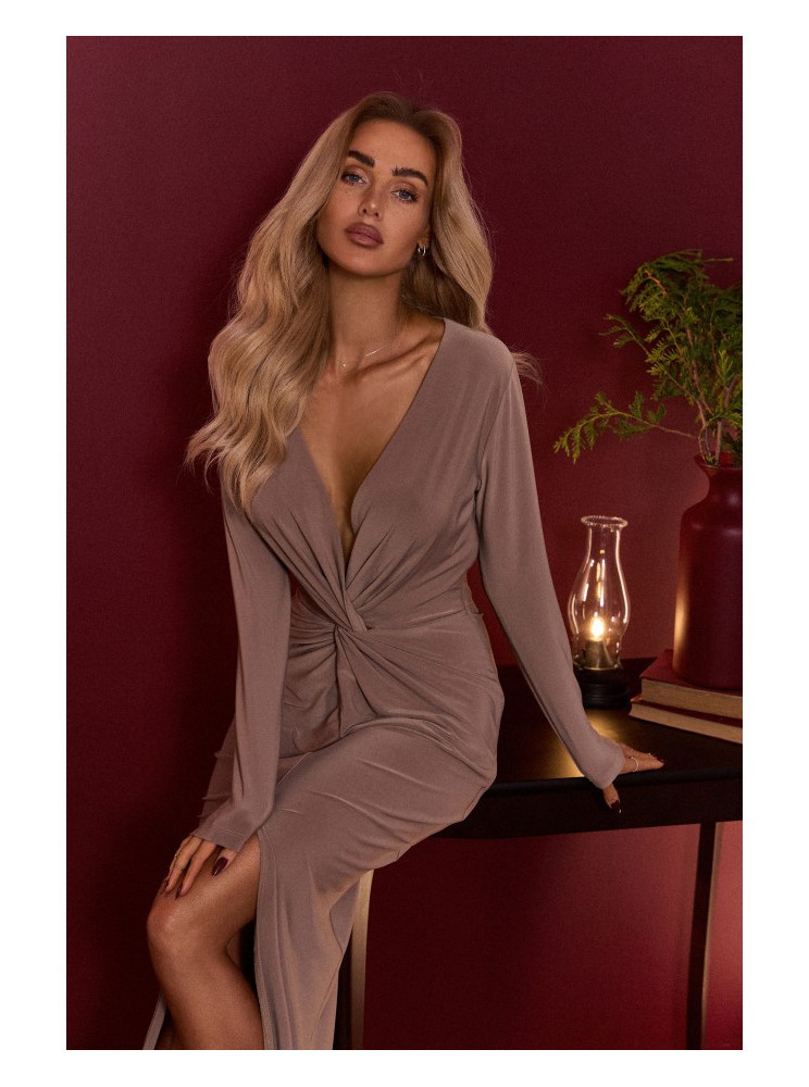 M840 Maksi suknelė su mazgu - smėlio