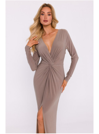 M840 Maksi suknelė su mazgu - smėlio