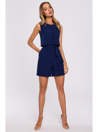 M574 Double Layered Sleeveless Romper - navy blue
