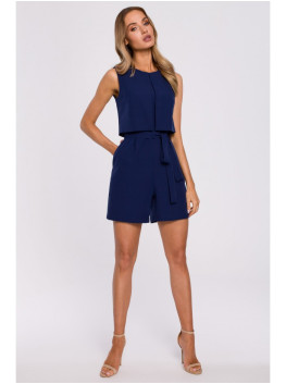 M574 Double Layered Sleeveless Romper - navy blue