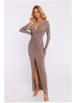 M840 Maksi suknelė su mazgu - smėlio