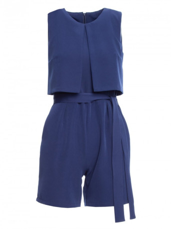 M574 Double Layered Sleeveless Romper - navy blue