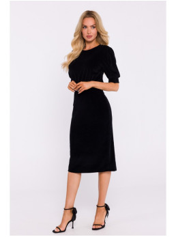 M827 Aksominė suknelė siluetas - juoda