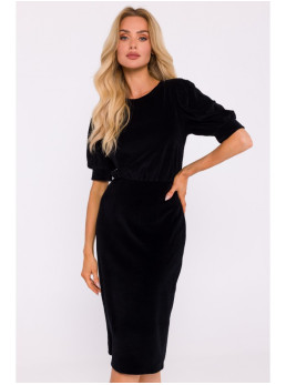 M827 Aksominė suknelė siluetas - juoda