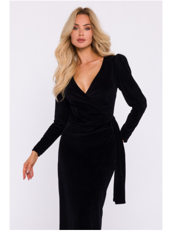 M828 Prabangus velvetinis ilgo kirpimo suknelė gilia iškirpte - juoda