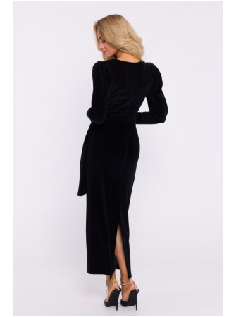 M828 Prabangus velvetinis ilgo kirpimo suknelė gilia iškirpte - juoda