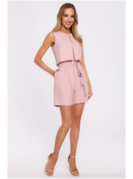 M574 Double Layered Sleeveless Romper - powder