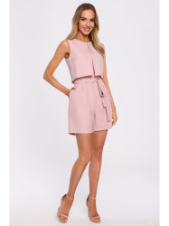 M574 Double Layered Sleeveless Romper - powder