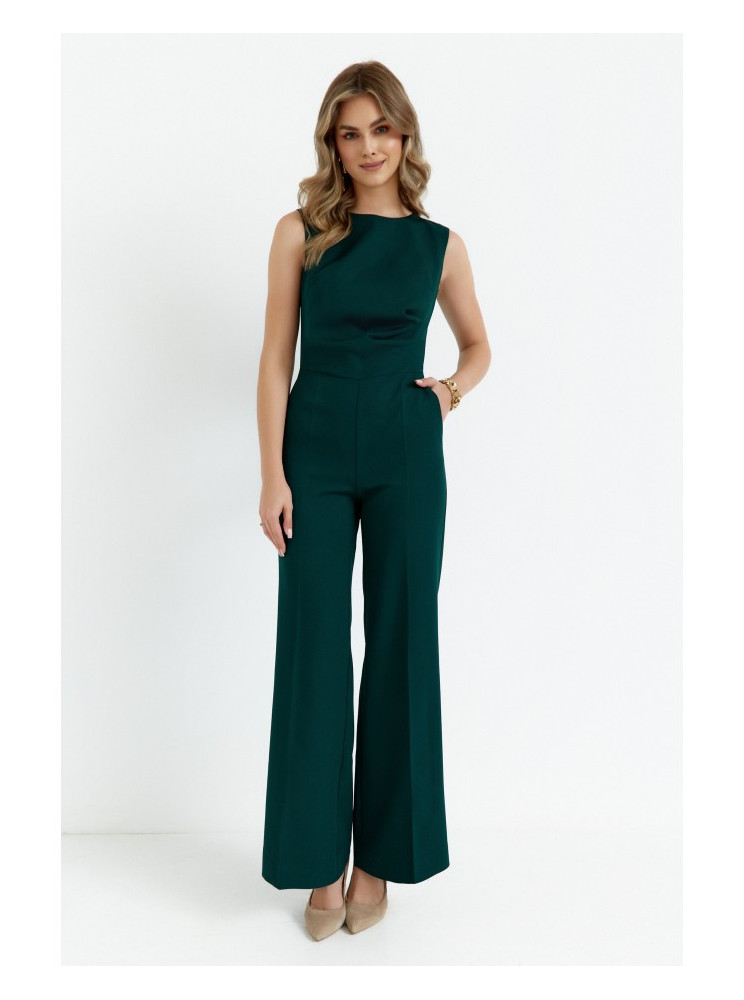 S115 Plačios kelnės kombinezonas - bottle green