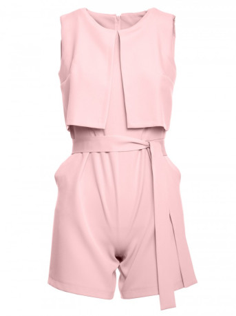 M574 Double Layered Sleeveless Romper - powder