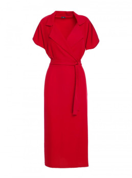 S363 Marškininė suknelė su diržu - raudona