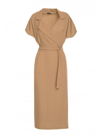 S363 Marškininė suknelė su diržu - smėlio