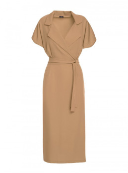 S363 Marškininė suknelė su diržu - smėlio