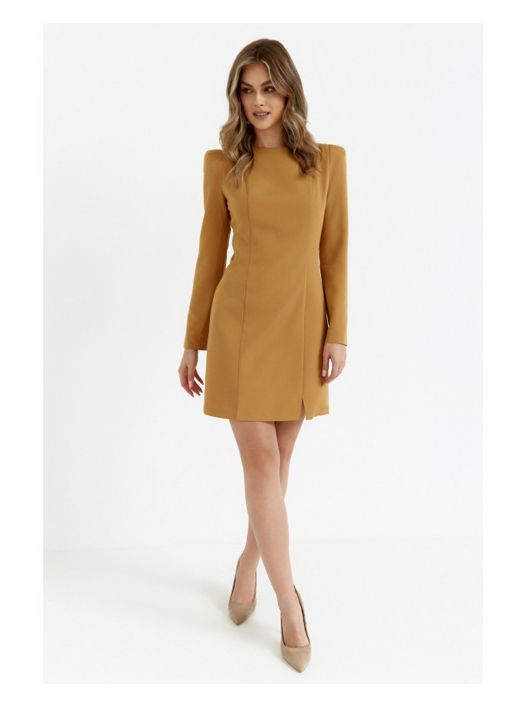 M755 Sukurta suknelė su modeliuojančiomis siūlėmis - cinnamon