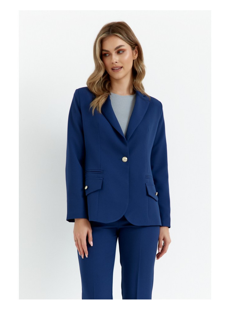 .K141 Švarkas su dvigubomis kišenėmis - tamsiai mėlyna