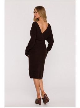 M810 Megztinis-suknelė su V formos iškirpte - ruda