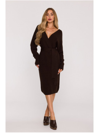 M810 Megztinis-suknelė su V formos iškirpte - ruda
