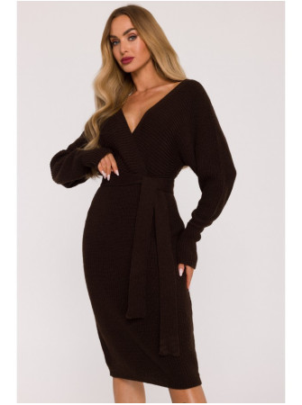 M810 Megztinis-suknelė su V formos iškirpte - ruda