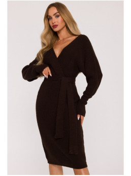 M810 Megztinis-suknelė su V formos iškirpte - ruda