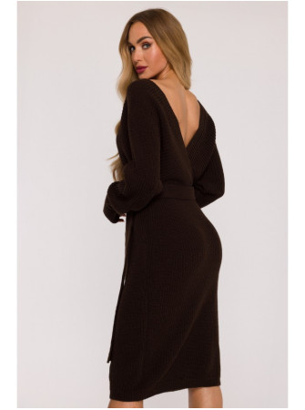 M810 Megztinis-suknelė su V formos iškirpte - ruda