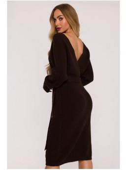 M810 Megztinis-suknelė su V formos iškirpte - ruda