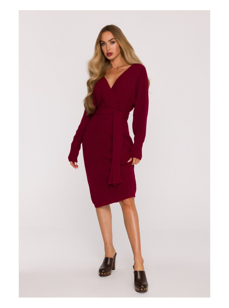 M810 Megztinis-suknelė su V formos iškirpte - kaštoninė
