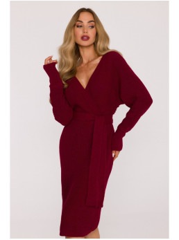 M810 Megztinis-suknelė su V formos iškirpte - kaštoninė