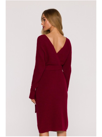 M810 Megzta suknelė su V formos iškirpte - kaštoninė