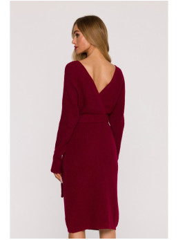 M810 Megztinis-suknelė su V formos iškirpte - kaštoninė