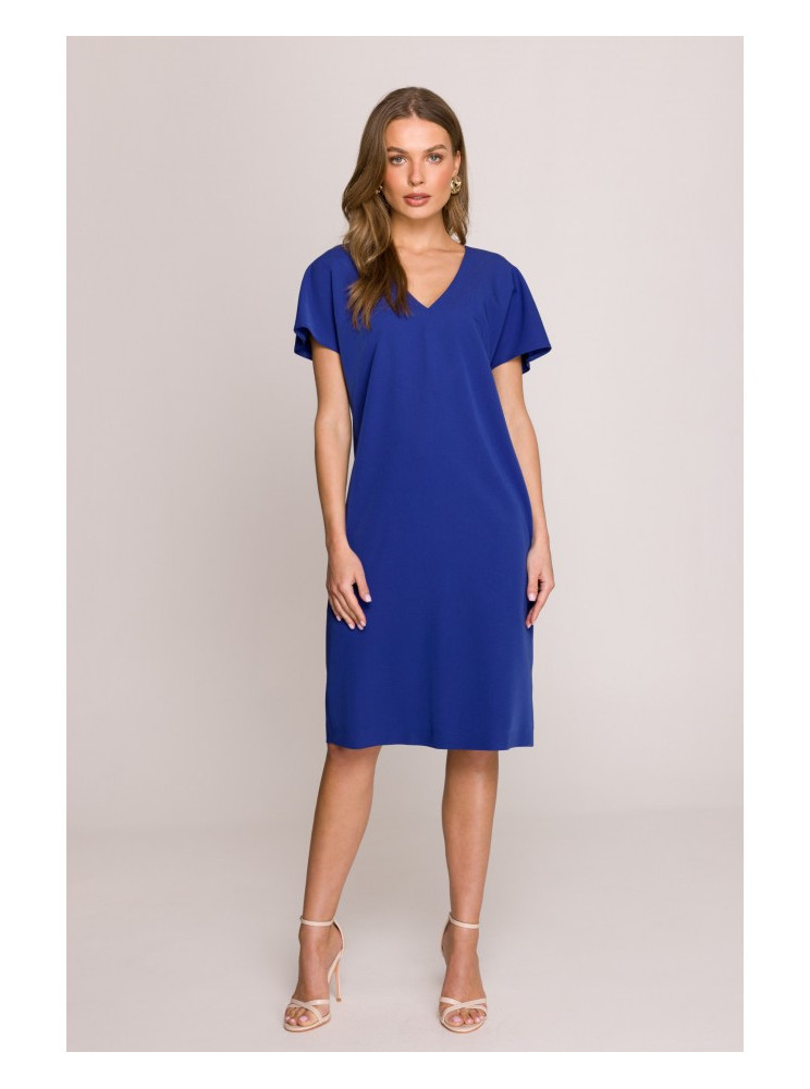 S392 Laisvo silueto suknelė V formos iškirpte - karališka mėlyna