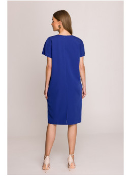 S392 Laisvo stiliaus suknelė su V formos iškirpte - karališka mėlyna