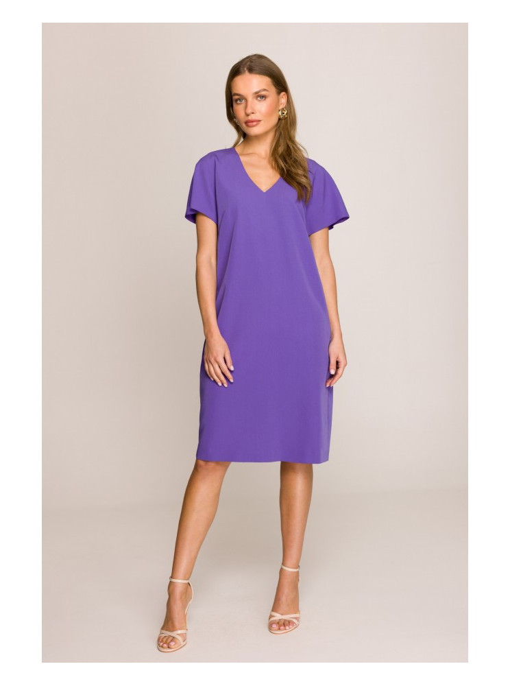 S392 Laisvo silueto suknelė su V formos iškirpte - violetinė