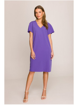 S392 Laisvo stiliaus suknelė su V formos iškirpte - violetinė