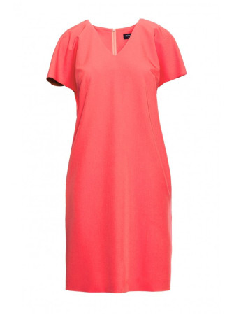 S392 Laisvo stiliaus suknelė su V formos iškirpte - koralinė