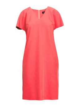S392 Laisvo stiliaus suknelė su V formos iškirpte - koralinė