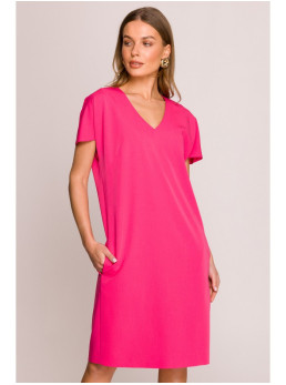S392 Laisvo stiliaus suknelė V formos iškirpte - rožinė
